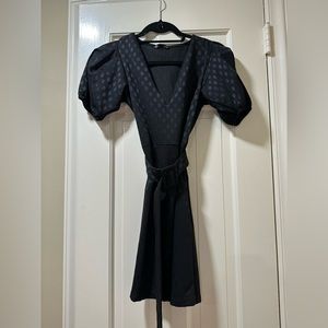 zara belted mini black poka dot dress